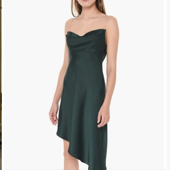 WAYF Pick Me Up Satin Slip Dress Emerald Green L - Picture 3 of 10